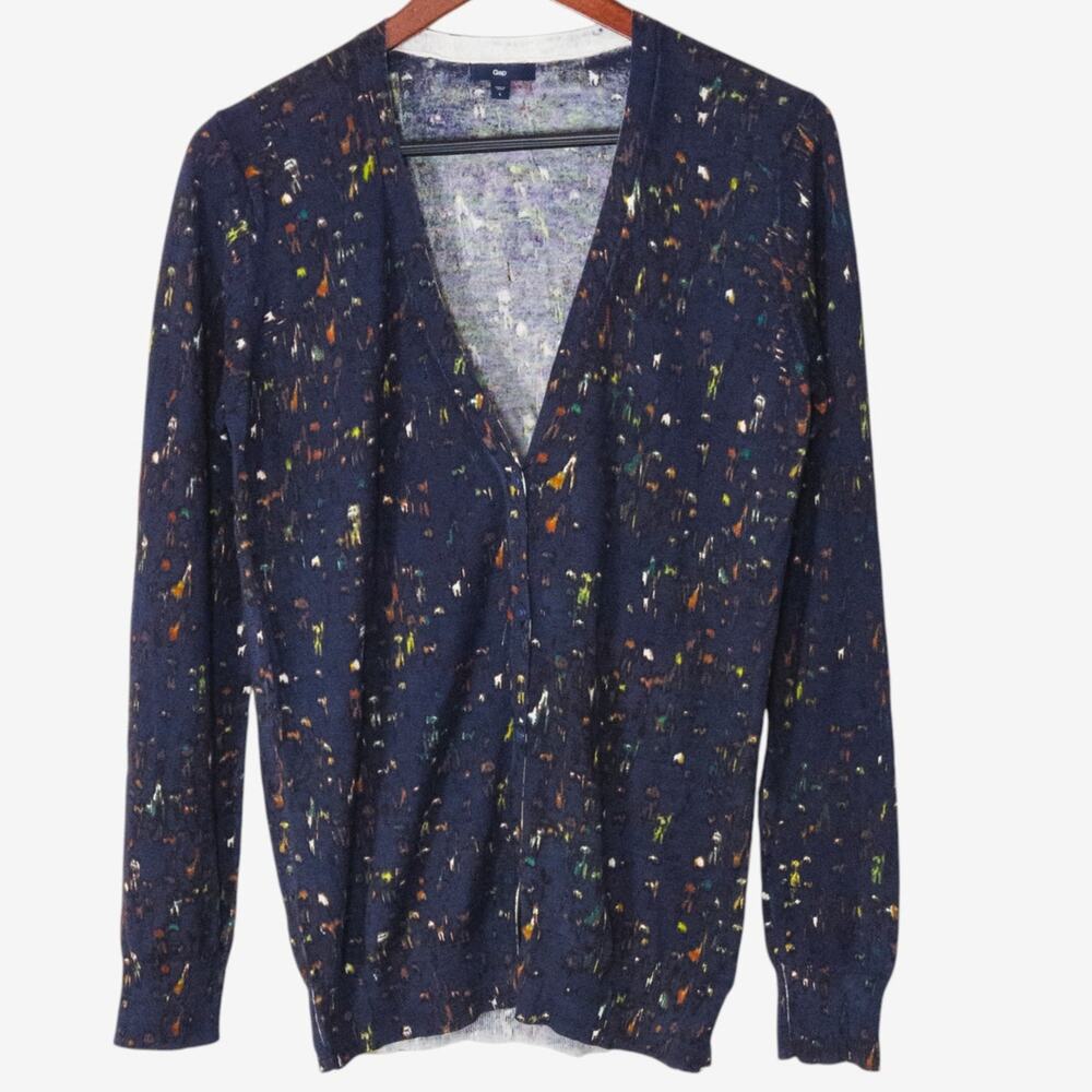 Gap Vintage Painterly Cotton Cardigan Navy Size L Preppy Knit